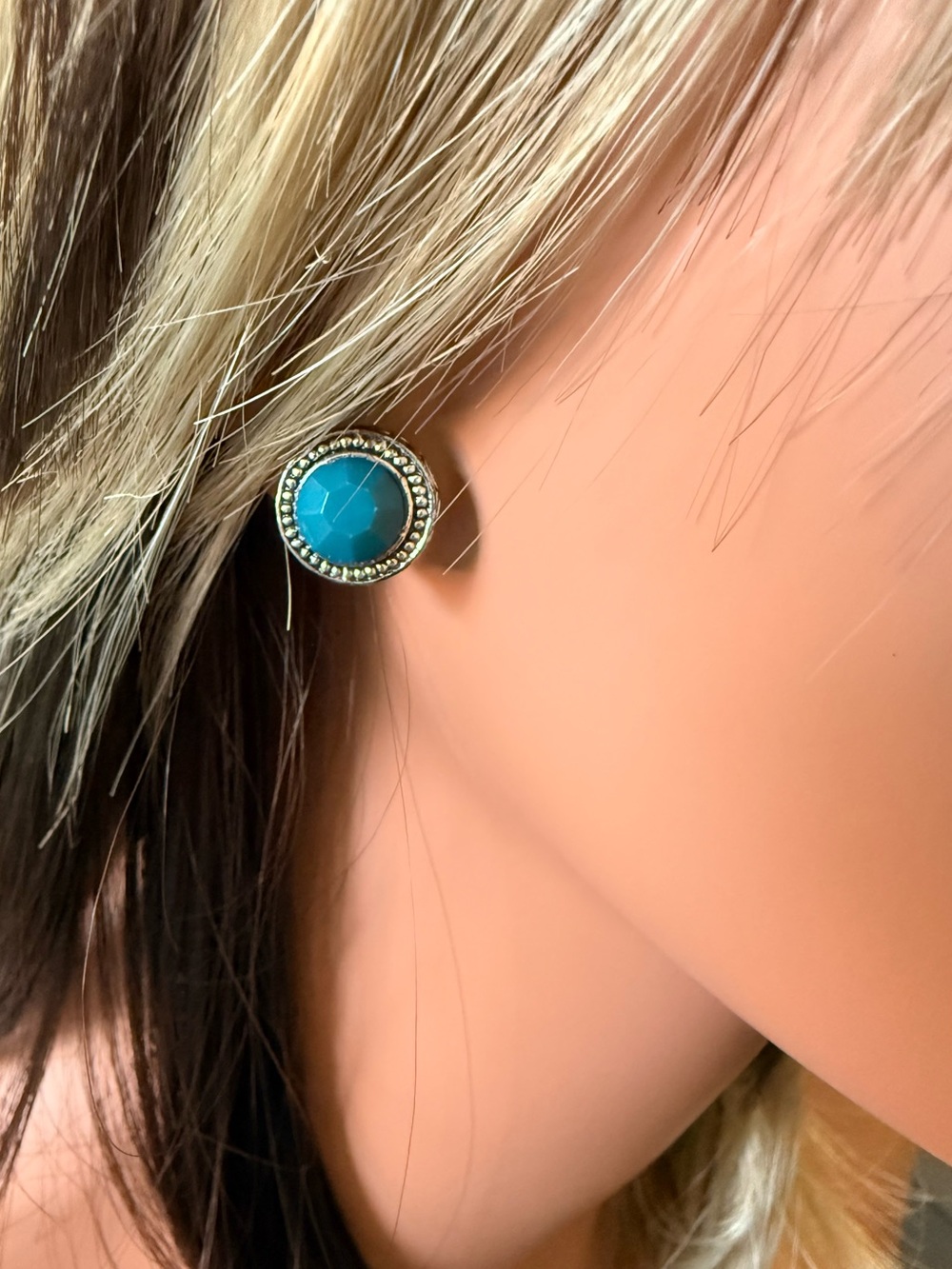 Turquoise Stone Halo Stud Earrings